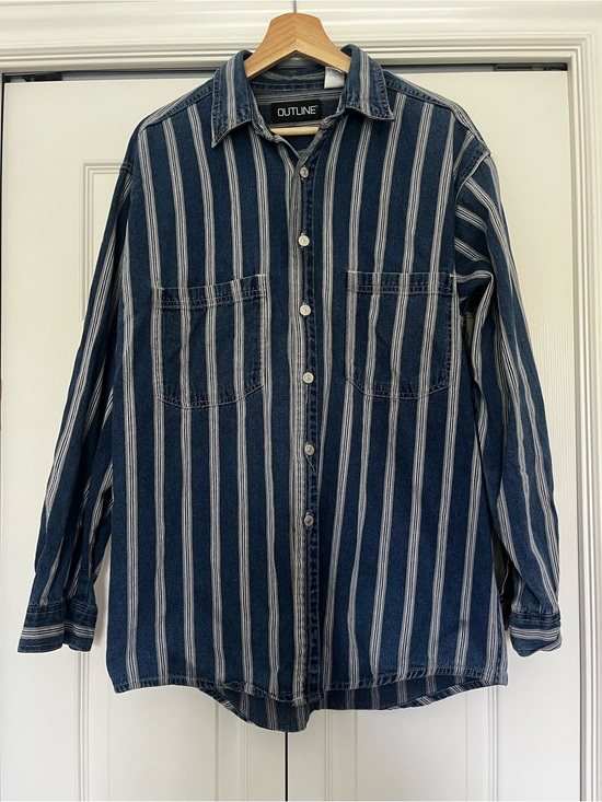 Other - Vintage 100% Cotton Denim Striped Button Down Shirt M Western Americana 90s